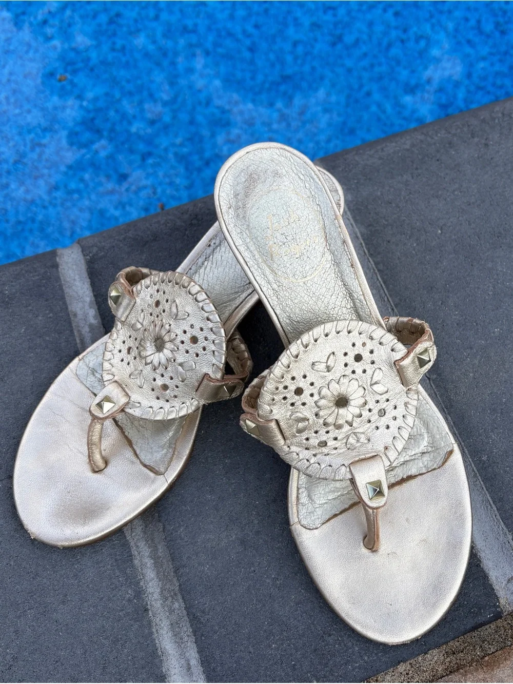 Metallic Gold Leather Thong Sandals - Women